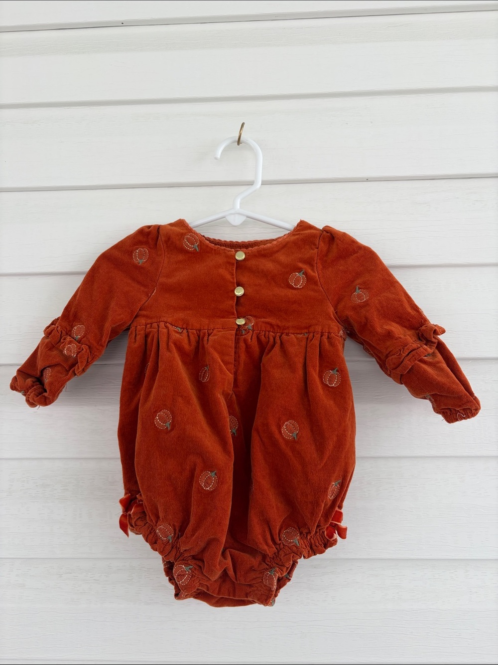 Isaac Mizrahi Baby Pumpkin Romper 6-9 Months Fall Corduroy Thanksgiving